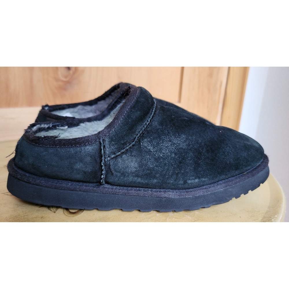 UGG Sz 10 Black Suede Classic Ultra Mini Micro Boots Slip On Slippers Cozy Warm